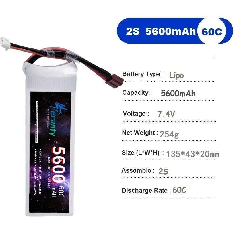 TERANTY 5600MAH 60C 2S 3S 4S 6 - مراجعة Drone Battery 6S وسعره